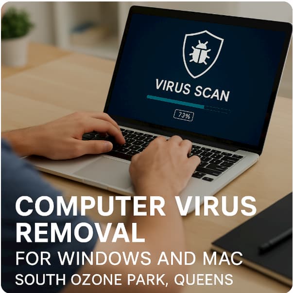 Computer screen showing a professional malware scan and virus removal progress